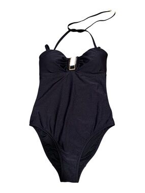 Ted Baker London Black One Piece U Bar Bathing Suit Halter w/ Removable Straps